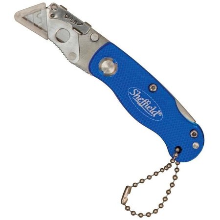 SHEFFIELD Utility Knife, 112 in L Blade, Stainless Steel Blade, Curved Handle, Blue Handle 12116